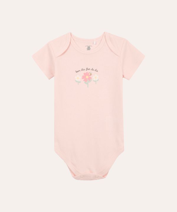 body de algodão infantil bom dia flor do dia rosa 6-9