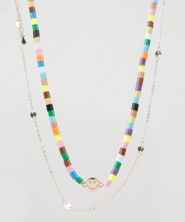 Kit 2 Colares feminino com Miçangas coloridas + Colar Dourado Único