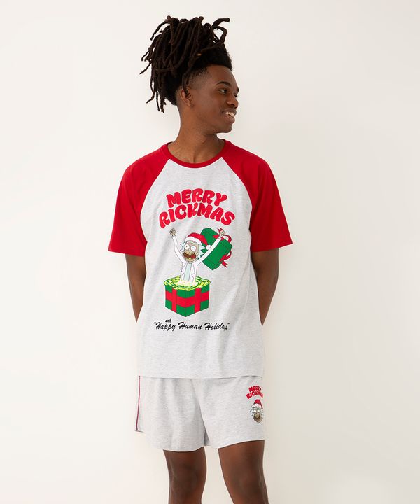 pijama de algodão rick and morty manga curta cinza mescla claro M