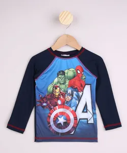 Camiseta de Praia Infantil Os Vingadores Raglan Manga Longa com Proteção UV50+ Azul Marinho 4