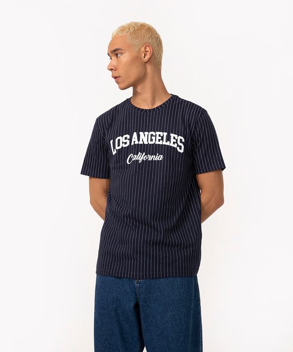 camiseta de algodão manga curta listrada los angeles azul marinho PP