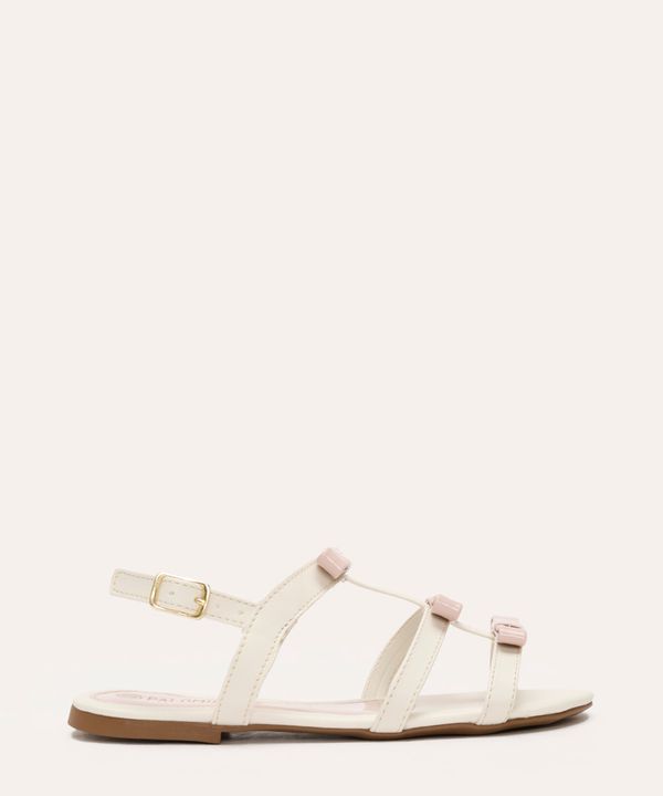 sandália infantil verniz com laços off white 32