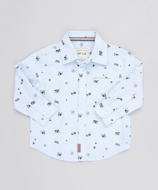 Camisa Infantil Estampada de Câmeras Manga Longa Azul 1