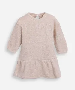 vestido infantil manga bufante com lurex bege 2
