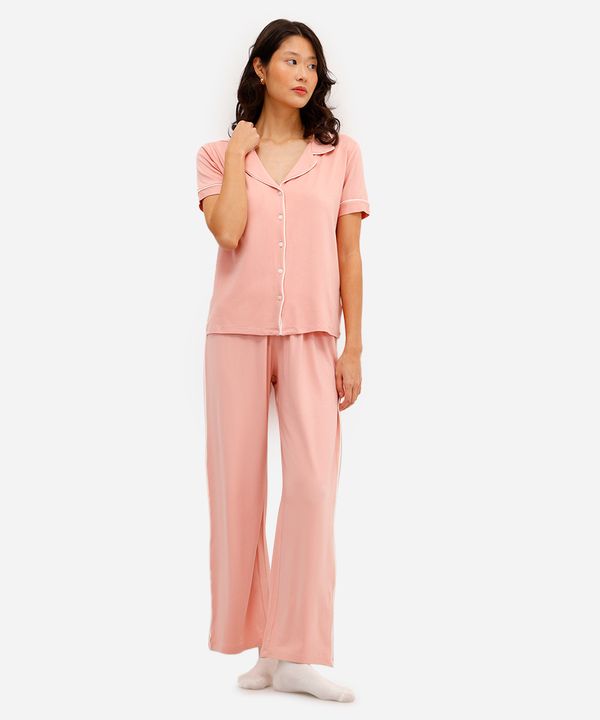 pijama americano feminino de viscose rosa PP