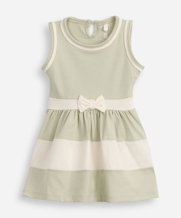 vestido infantil de algodão com recortes e laço verde 0-3