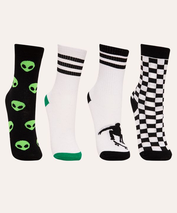 kit de 4 pares de meias cano alto skate e ets colorido 34-37