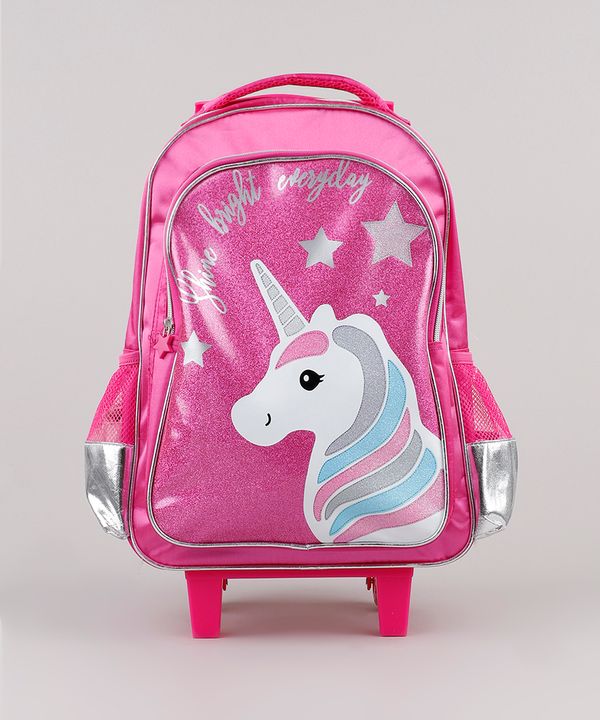 Mochila Escolar Infantil Unicórnio com Rodinhas Pink Único