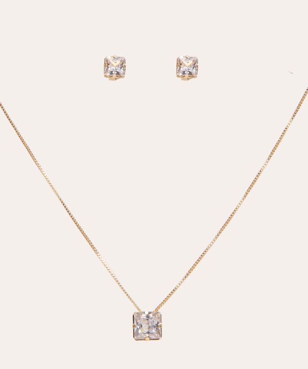kit de brinco e colar com zircônia dourado Único