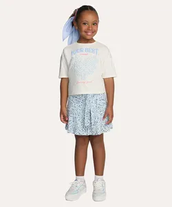 saia de algodão curta infantil floral azul 12