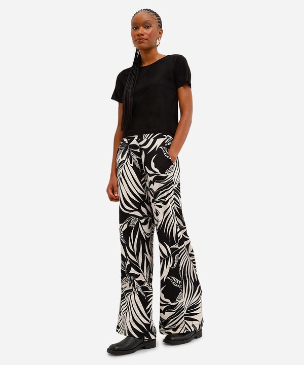 calça wide leg feminina folhagem folhagens bege GG