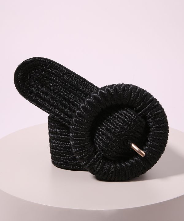 Cinto Feminino Médio Texturizado com Fivela Redonda Preto 90CM