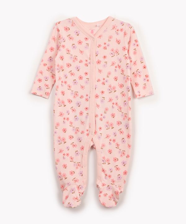 macacão de algodão infantil floral porco espinho manga longa rosa 3-6