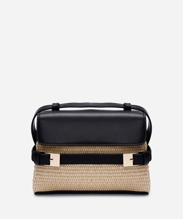 bolsa crossbody palha e detalhe de fivela bege UNICO