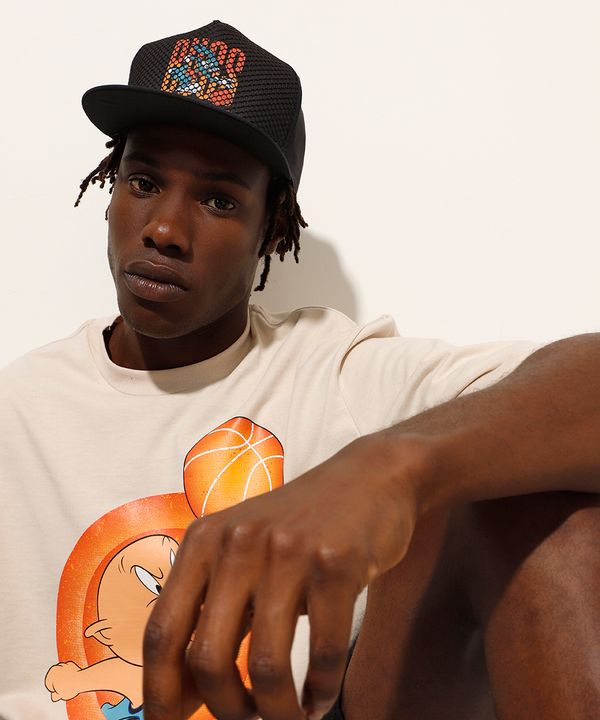 Boné Aba Reta com Tela Space Jam Preto Único