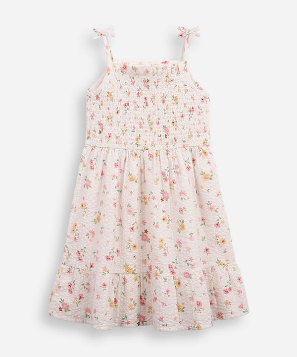 vestido infantil de algodão com lastex texturizado floral off white 8