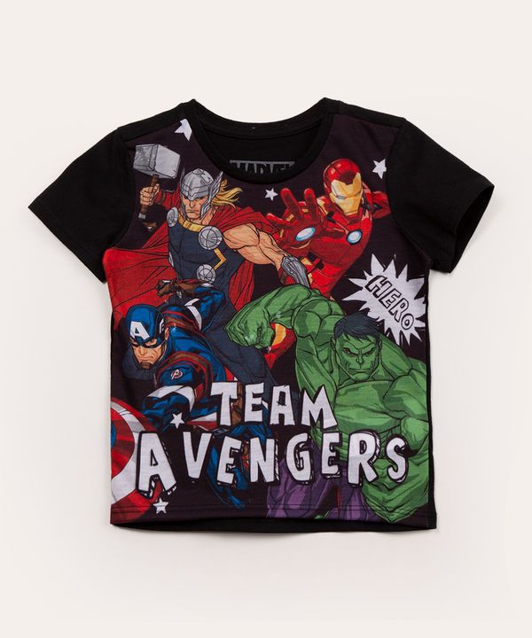 camiseta infantil manga curta os vingadores preta 5