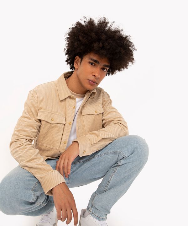 camisa de veludo com bolsos bege P