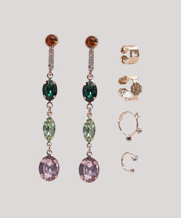 Kit de Brinco Feminino com Pedras + 4 Piercings Dourado Único
