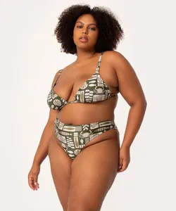 biquíni calcinha plus size tanga dupla maré de sorte com proteção uv50 verde militar GG4