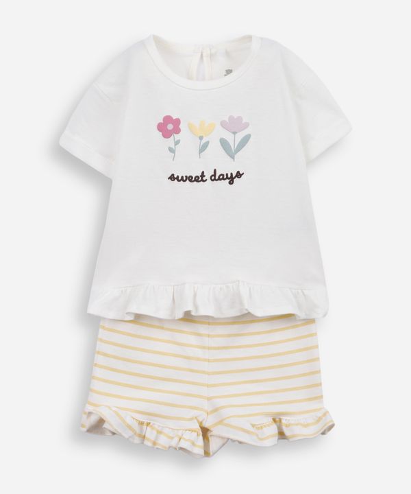 conjunto infantil de algodão estampado amarelo 12-18