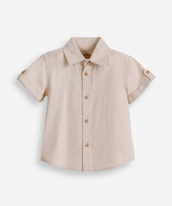 camisa de algodão infantil manga curta bege 2