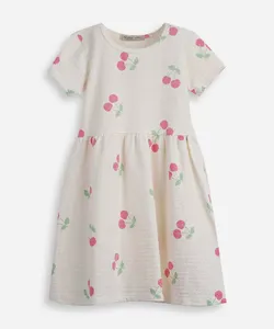 vestido infantil de algodão manga curtas cerejas texturizado colorido 10