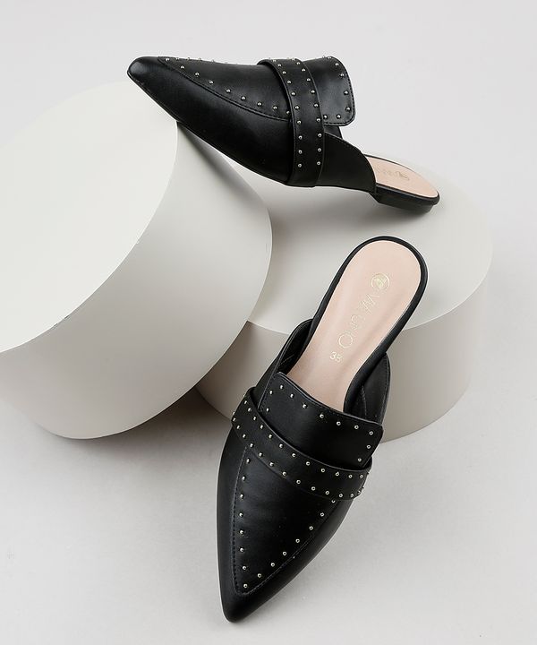 Mule Feminino Via Uno Bico Fino com Tachas Preto 35