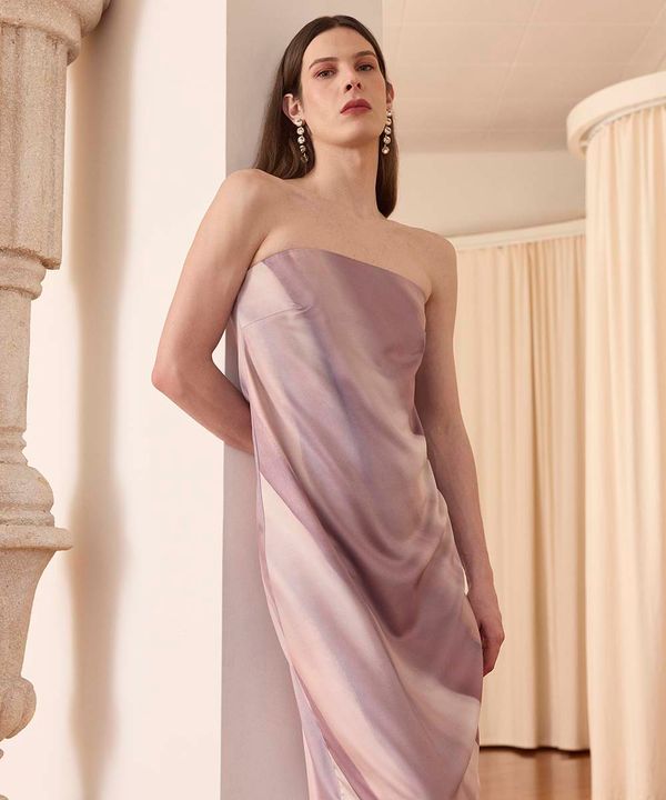 vestido longo acetinado sem alça mindset gabriella garcia colorido G
