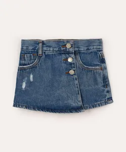 short saia jeans infantil com botões azul 1