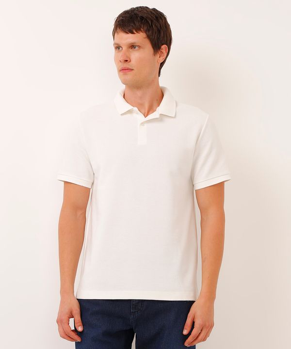 polo comfort com botão texturizada off white P