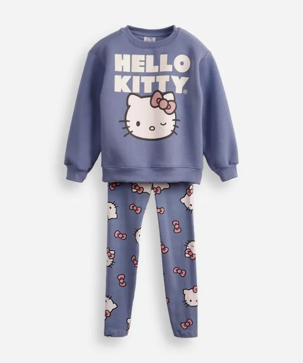 conjunto infantil longo de moletom hello kitty azul 12