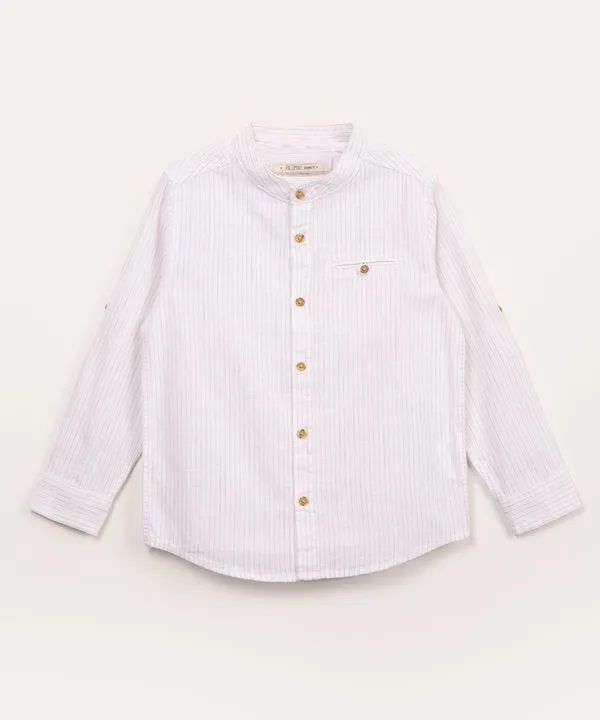 camisa infantil gola padre manga longa listrada off white 12