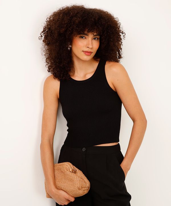 cropped de tricot canelado preto G