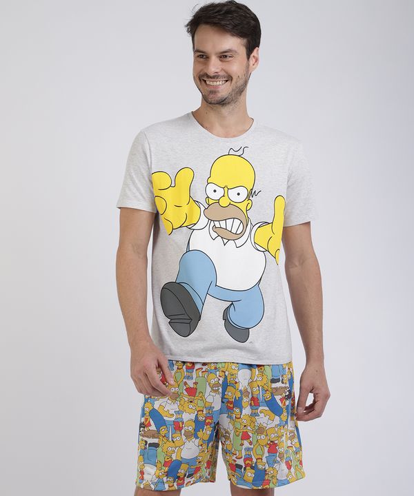 Pijama Masculino Tal pai Tal Filho Os Simpsons Manga Curta Off White PP