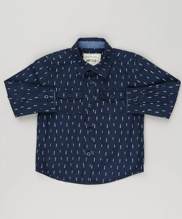 Camisa Infantil Estampada de Fechas Manga Longa com Bolsos Azul Marinho 4