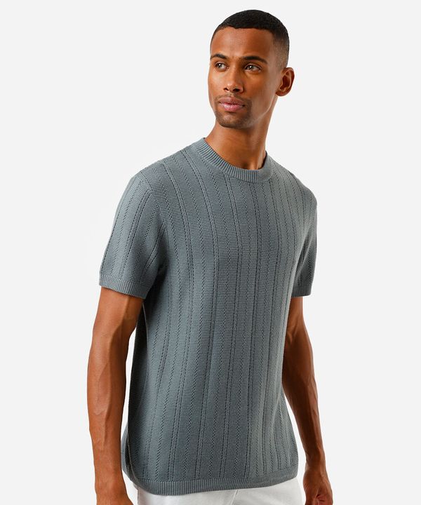 camiseta masculina de tricô manga curta verde M