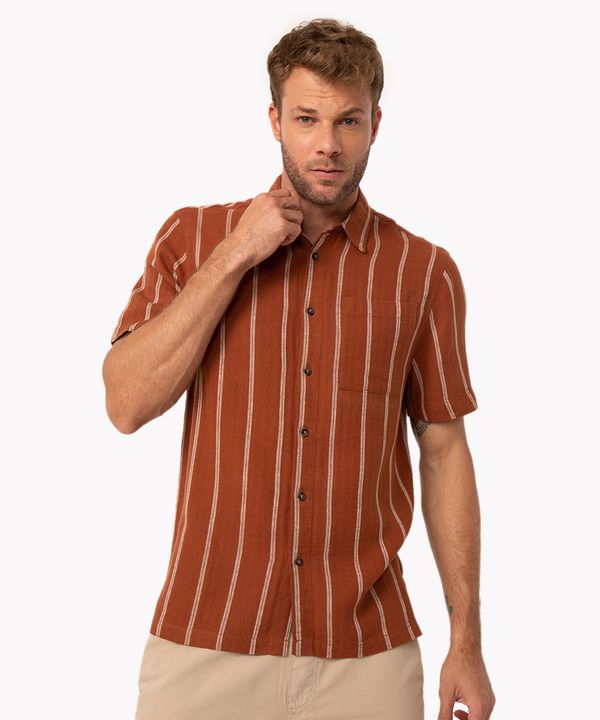 camisa de algodão listras manga curta laranja G