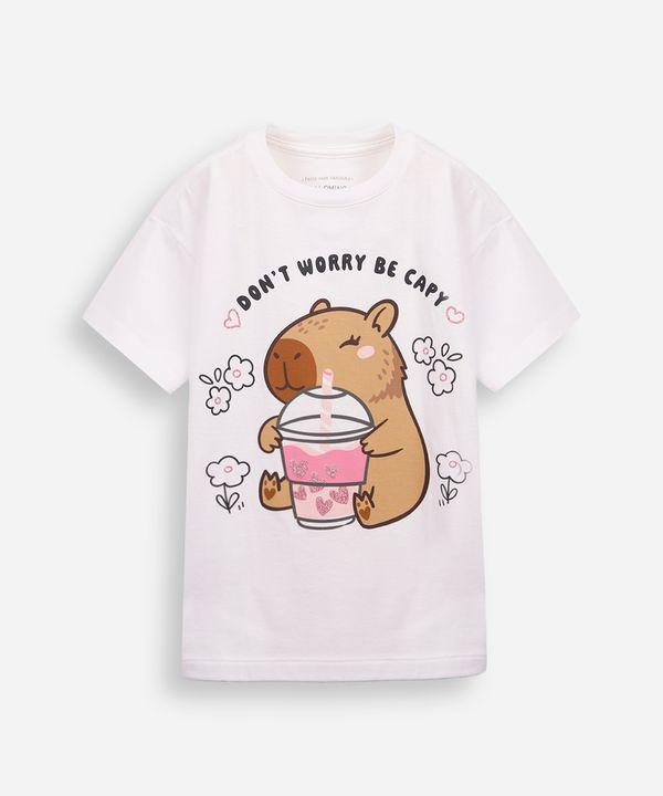camiseta infantil de algodão capivara com glitter off white 4