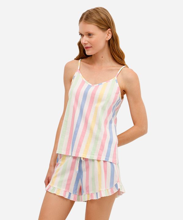 pijama short doll feminino listrado off white PP