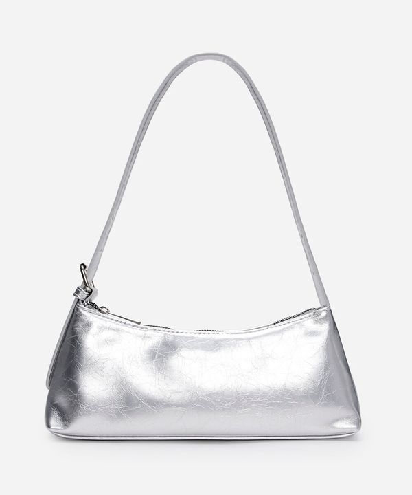 bolsa baguete com fivela metalizada prateada UNICO