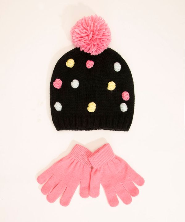 kit de gorro infantil de tricô + luva multicor Único