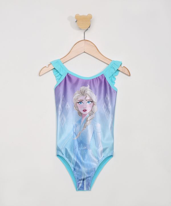Maiô Infantil Frozen Elsa com Babado e Proteção UV50+ Azul 8