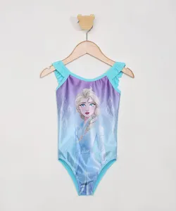 Maiô Infantil Frozen Elsa com Babado e Proteção UV50+ Azul 6
