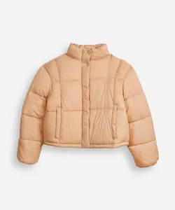 jaqueta puffer juvenil gola alta bege 14