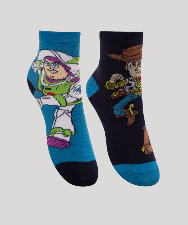 kit de 2 meias infantil cano médio buzz lightyear e woody toy story multicor 19-21