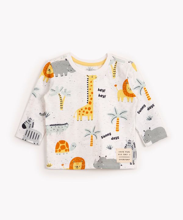 camiseta de algodão botonê bichos manga longa branca 5