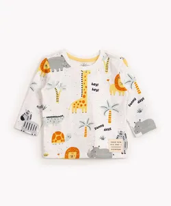 camiseta de algodão botonê bichos manga longa branca 1
