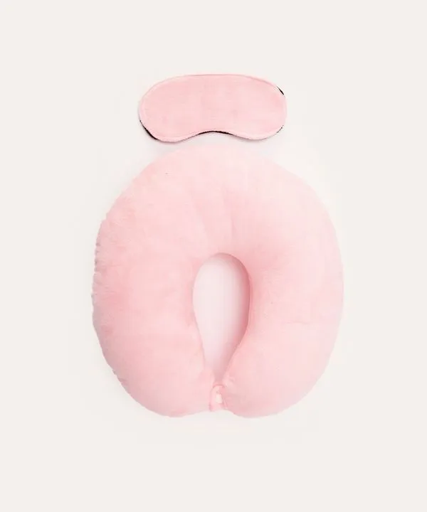 apoio de pescoço com máscara de dormir rosa Único