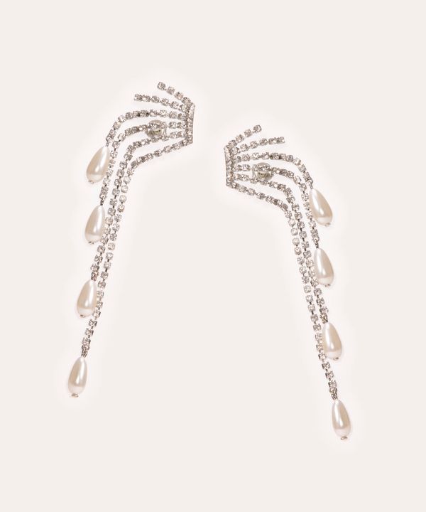brinco franja de strass com pingente duda beat prateado Único